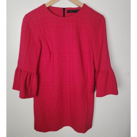 Zara Woman's Sz. XS Bright Pink Belle Sleeve Mini Shift Dress - Picture 1 of 5